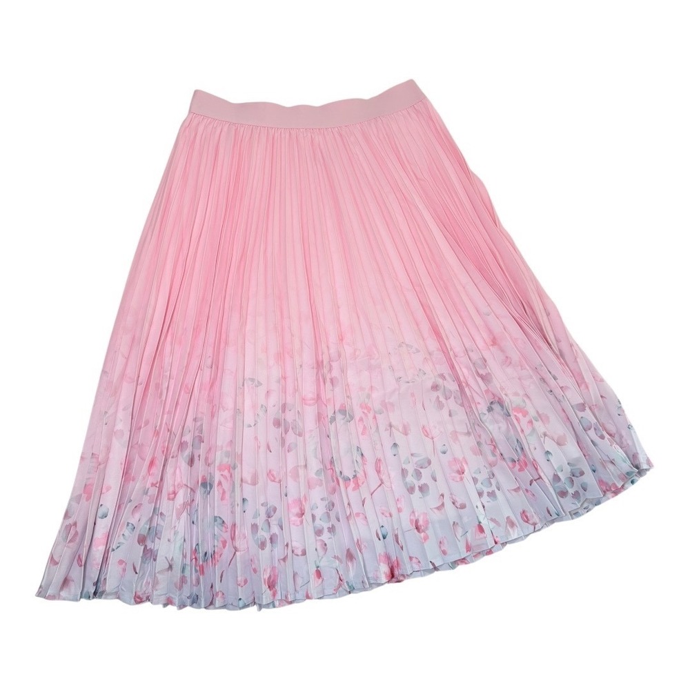 Kate Kasin Pleated Skirt 2XL Pink Ombre Floral Midi Accordion Elastic Waist - Picture 3 of 7